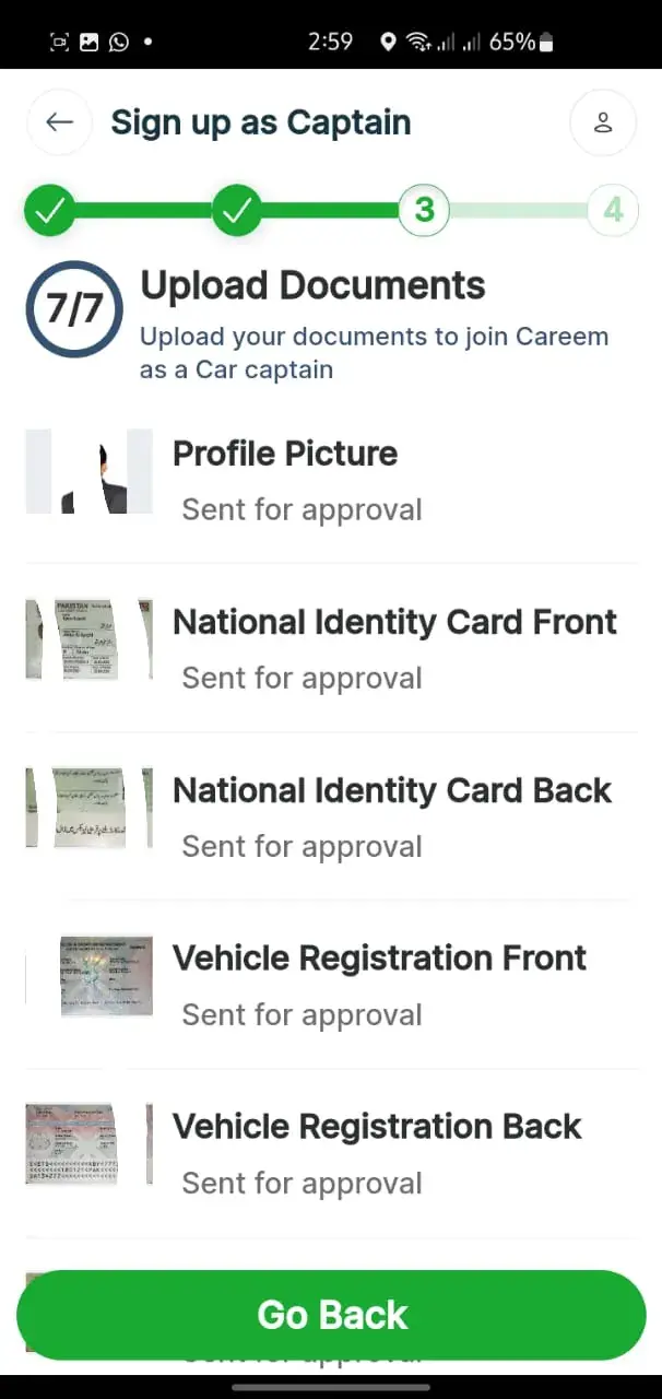 Add Personal Documents for verification to Become Careem Captain