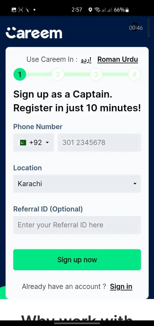 Add personal Information to become Careem Captain