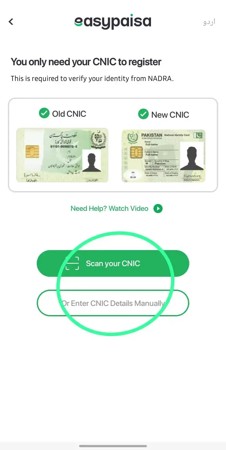 Scan Cnic to create easypaisa  account