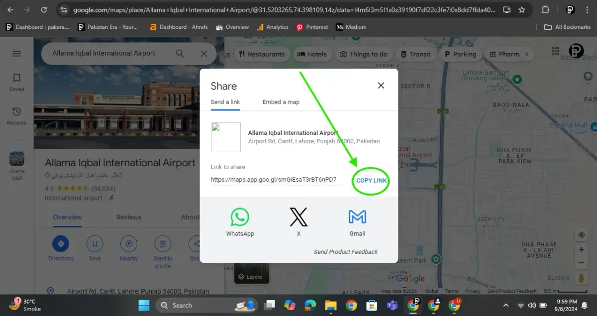 Copying Google Maps location link for WhatsApp Web