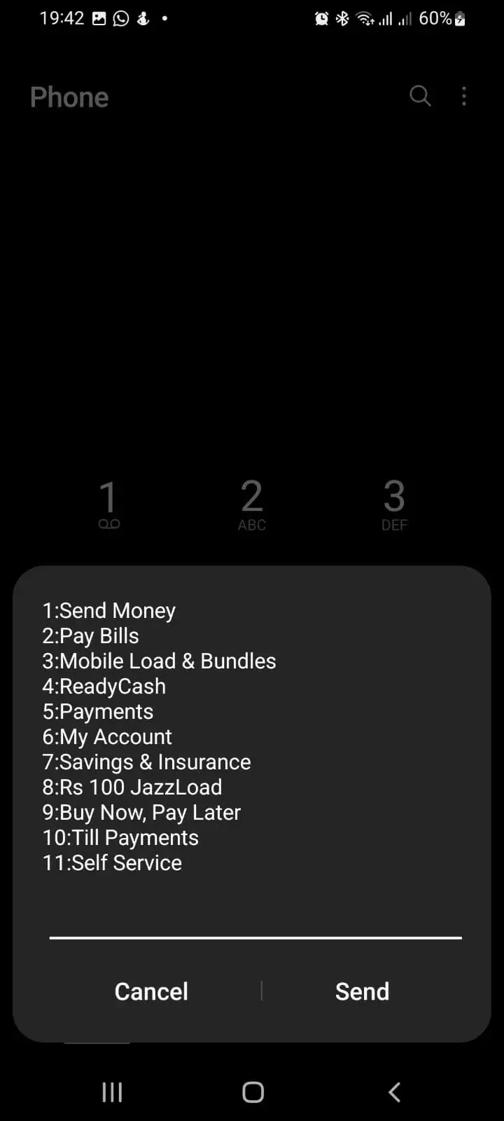 JazzCash USSD menu via 786# code for payments