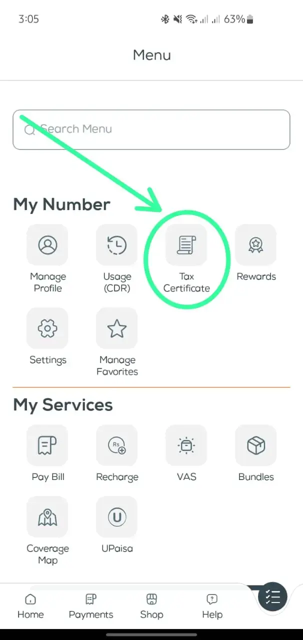 Navigate to the Tax Certificate Section