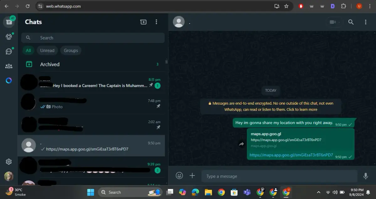 Paste the link in your WhatsApp web chat and send it