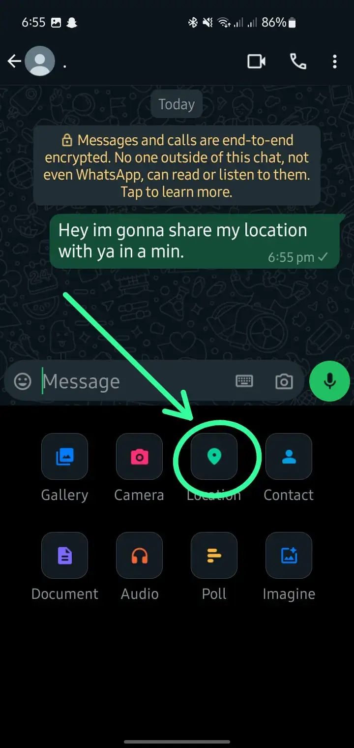 WhatsApp attach location option