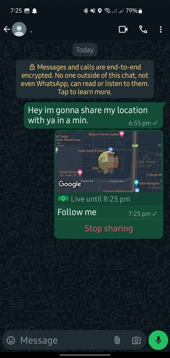 WhatsApp live location sharing in chat