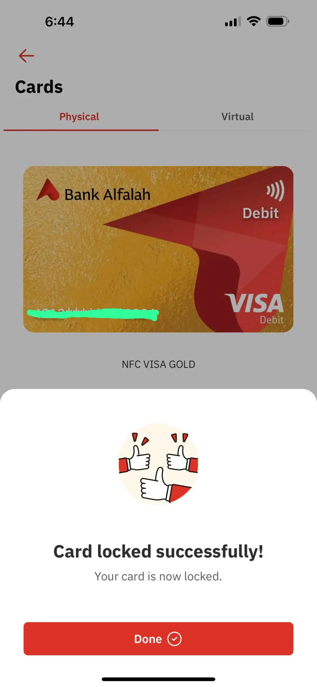 Lock Your Bank Alfalah Card Using the App - Step 6