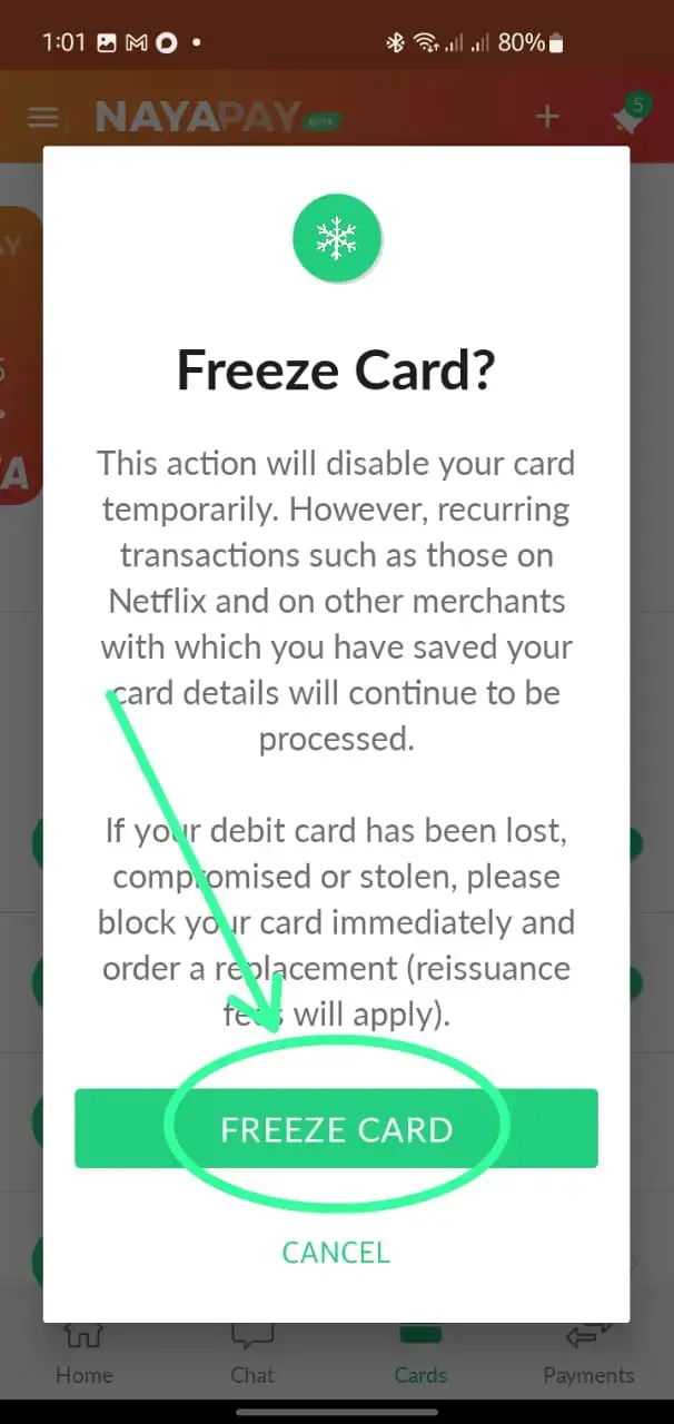How to Freeze Your NayaPay Card Using the App - Step 3