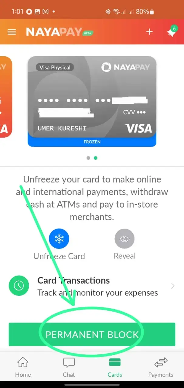 How to Block Your NayaPay Card Using the App - Step 4