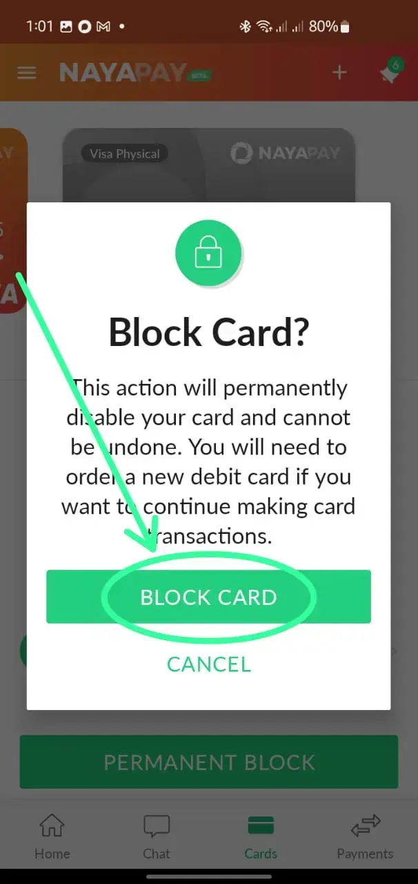 Lock Your NayaPay Card Using the App - Step 5