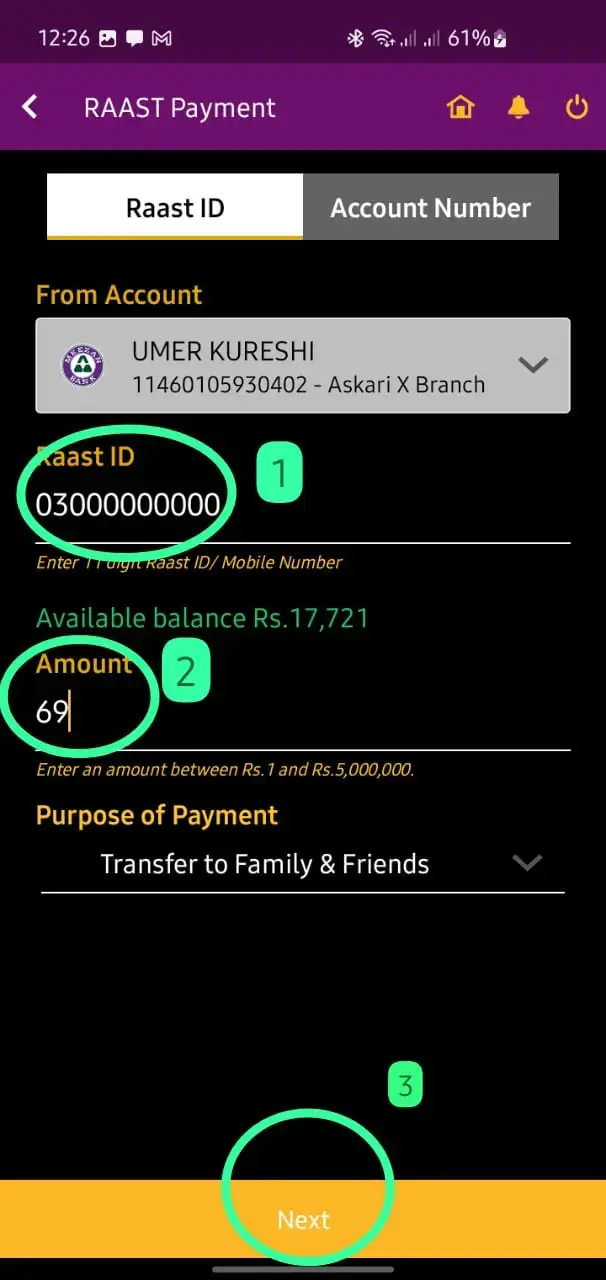 Sending Money Through Rasst Step 4