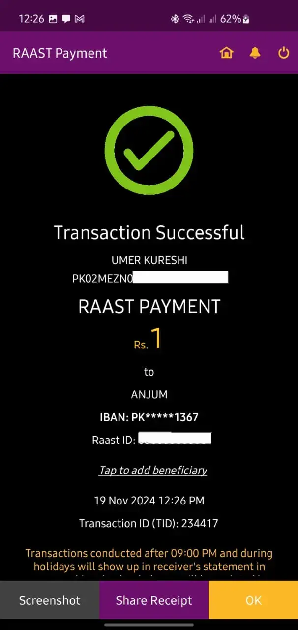 Sending Money Through Rasst - Step 6