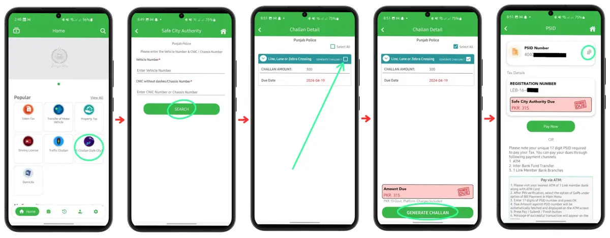How to generate PSID - Pay Traffic Challan via ePay Punjab App