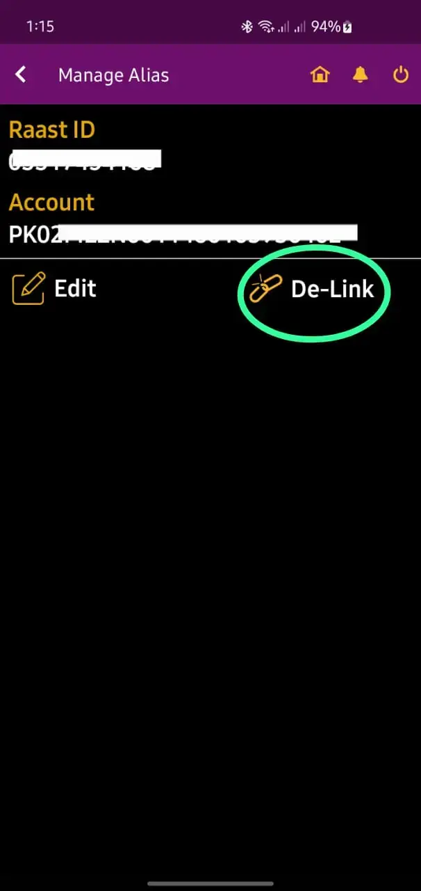 How to remove mobile number from Raast step 4