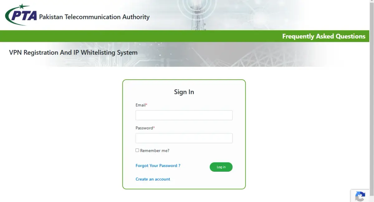 PTA VPN Registration Page