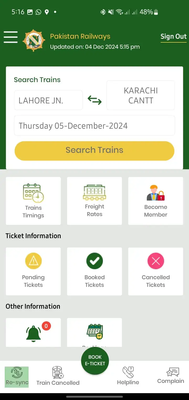 Select train timing and destination and search