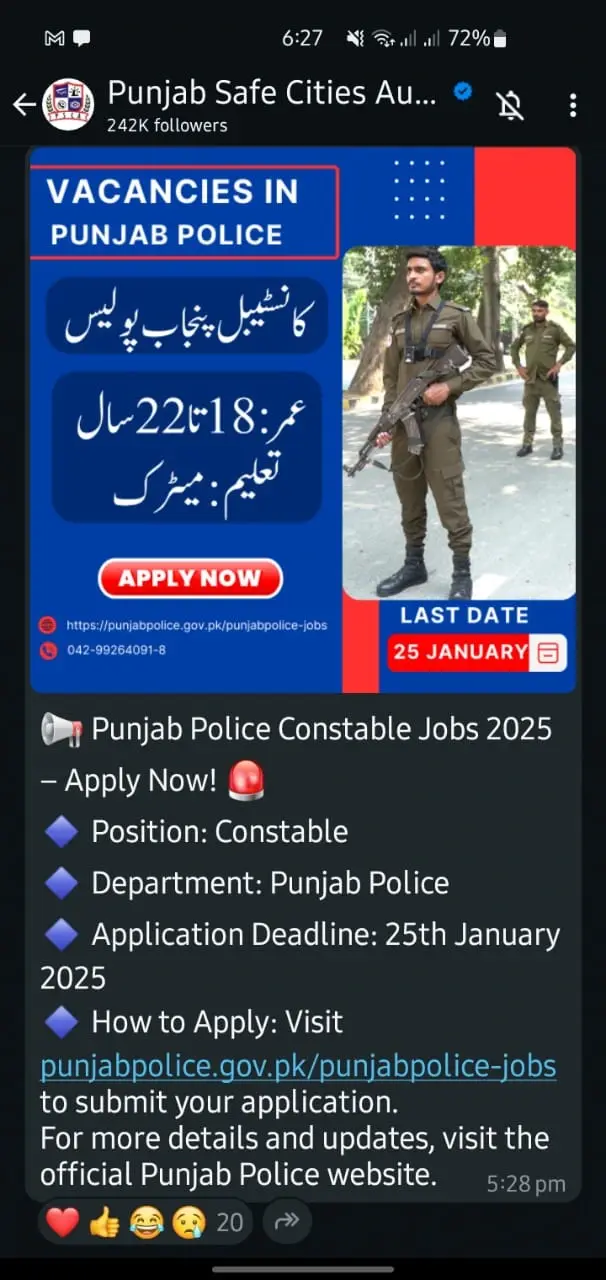 Punjab Police Constable Jobs 2025 Information