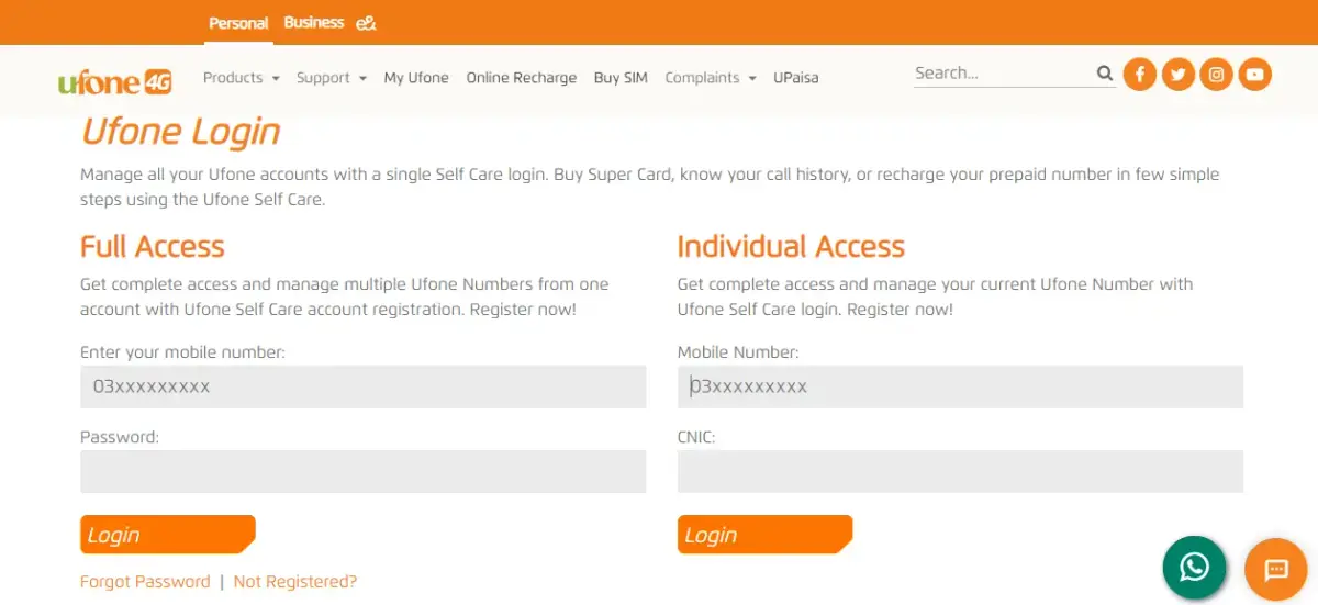 Ufone Self care portal Login