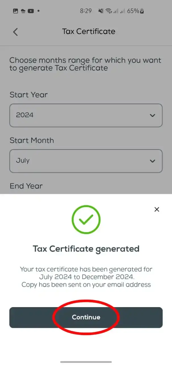 Ufone Tax Certificate Generated