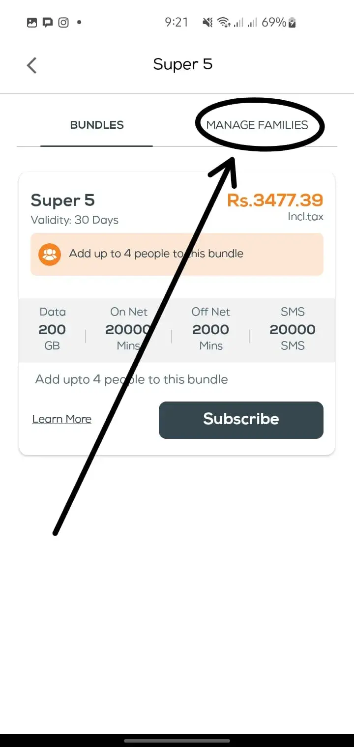 Managing the Ufone Super 5 offer group from the UPTCL app