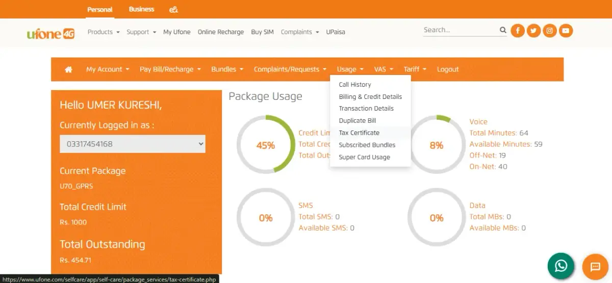 Ufone Self Care Portal
