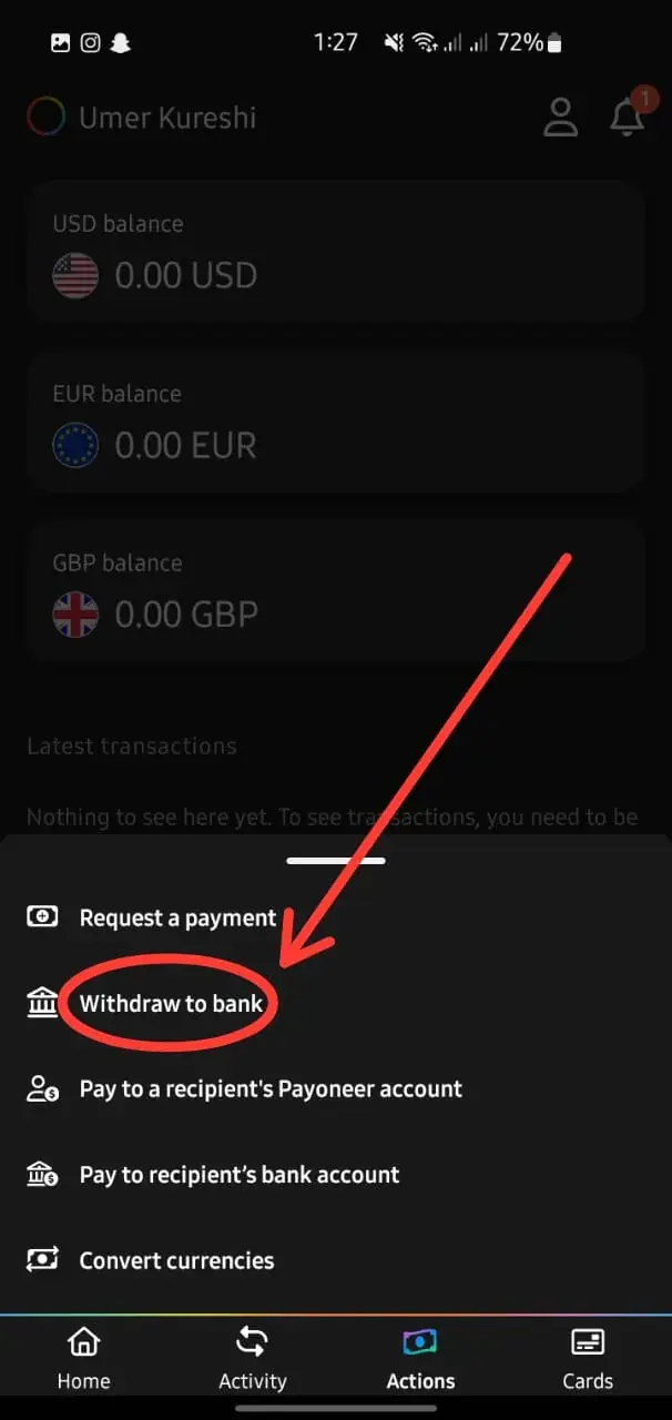 Request bank Withdraw from Payoneer in Pakistan