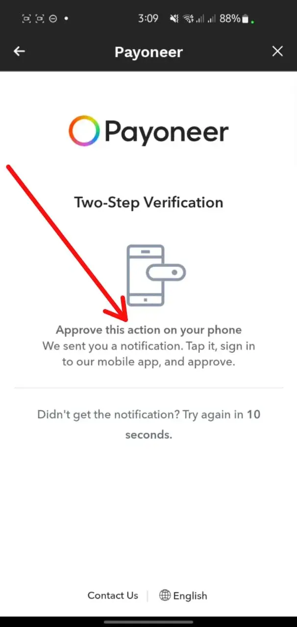 Two-step verification screen to connect Jazz Cash to Payoneer account
