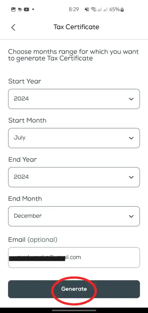 Under Date range for Ufone tax Certificate