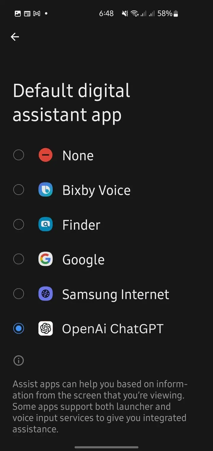 ChatGPT Default AI Assistant in Andriod