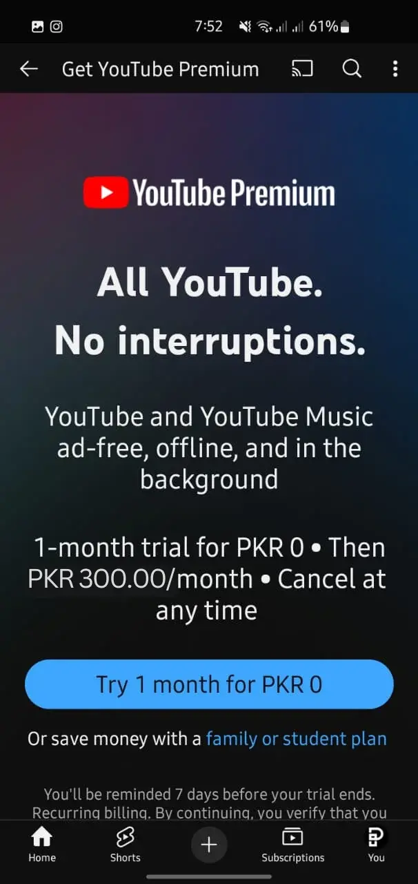 YouTube Premium Lite Price in Pakistan