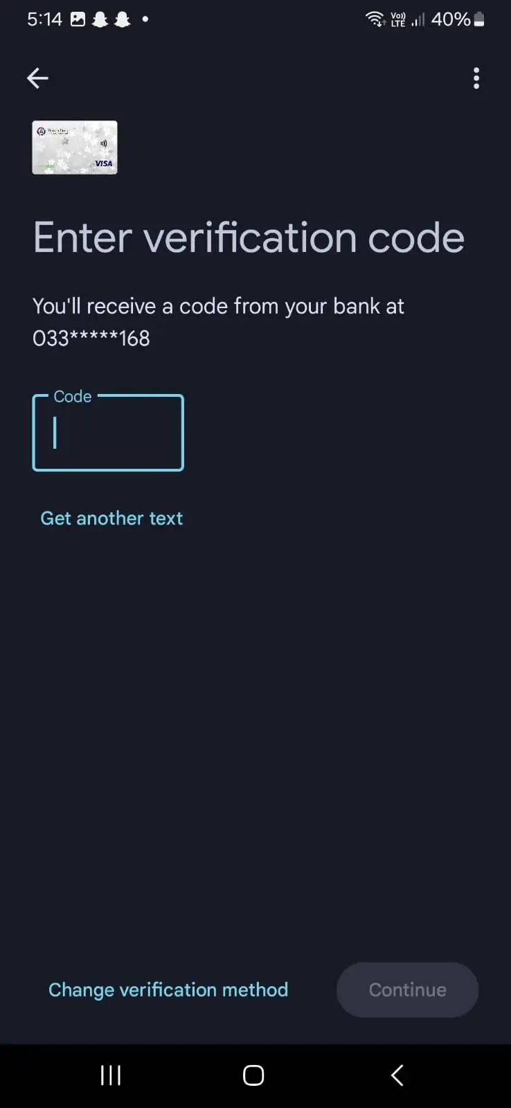 enter otp recieved from bank to add card in google wallet