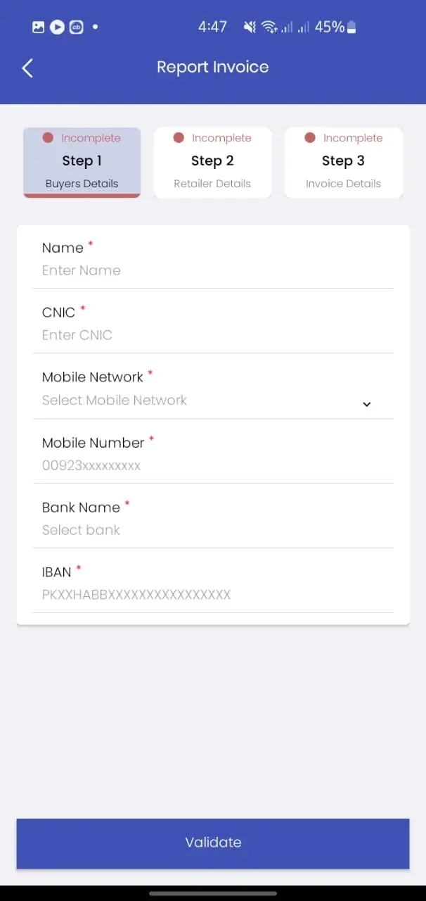 Enter your details in Tax Asaan App