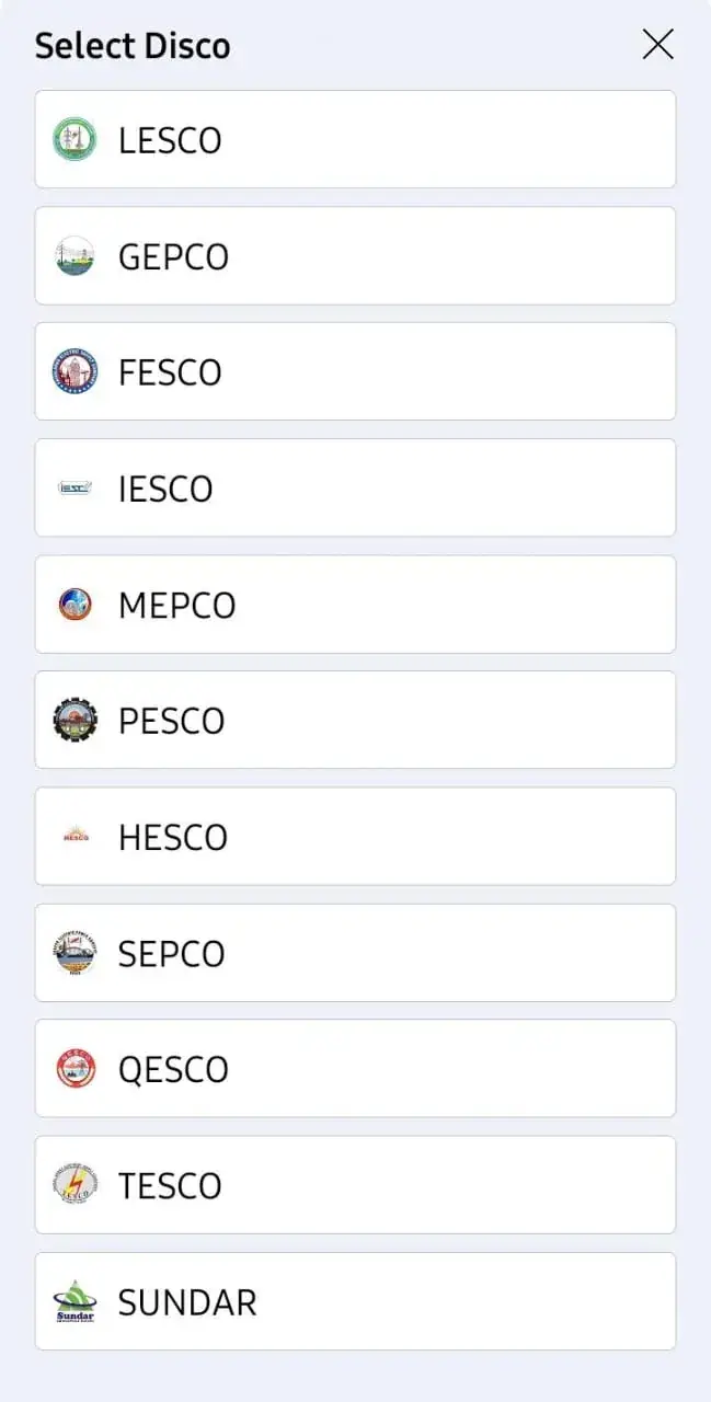 Electricity Distributor List in Smart Power App