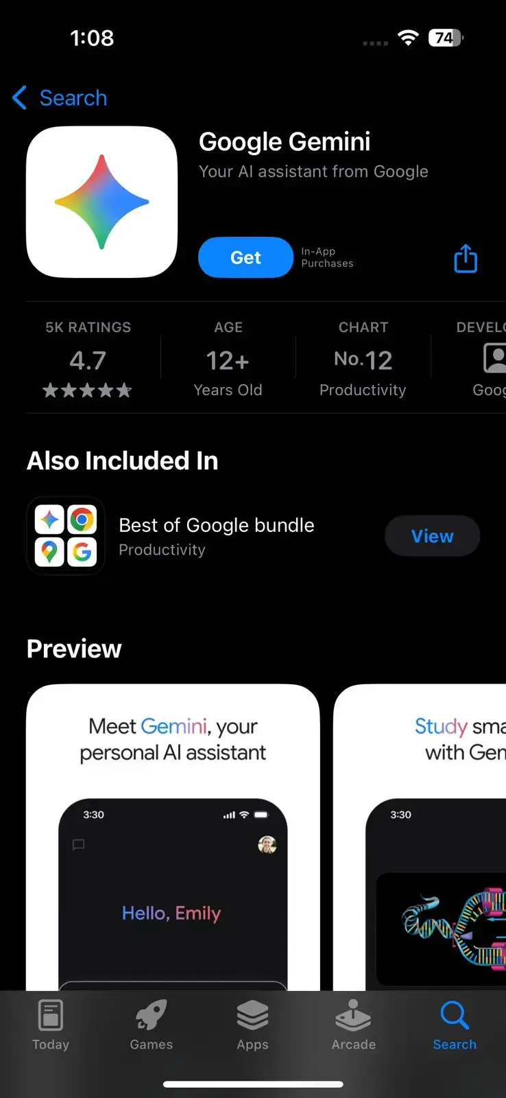 Download Gemini in iOS