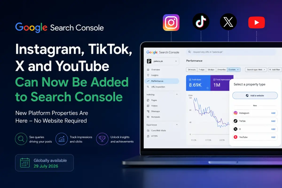 Instagram, TikTok, X and YouTube can now be added to Google Search Console as platform properties
