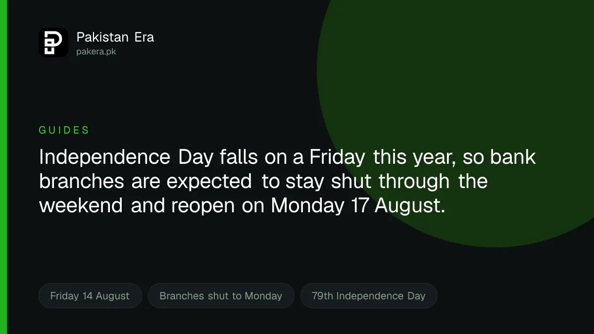What is closed in Pakistan on 14 August 2026 and when banks reopen