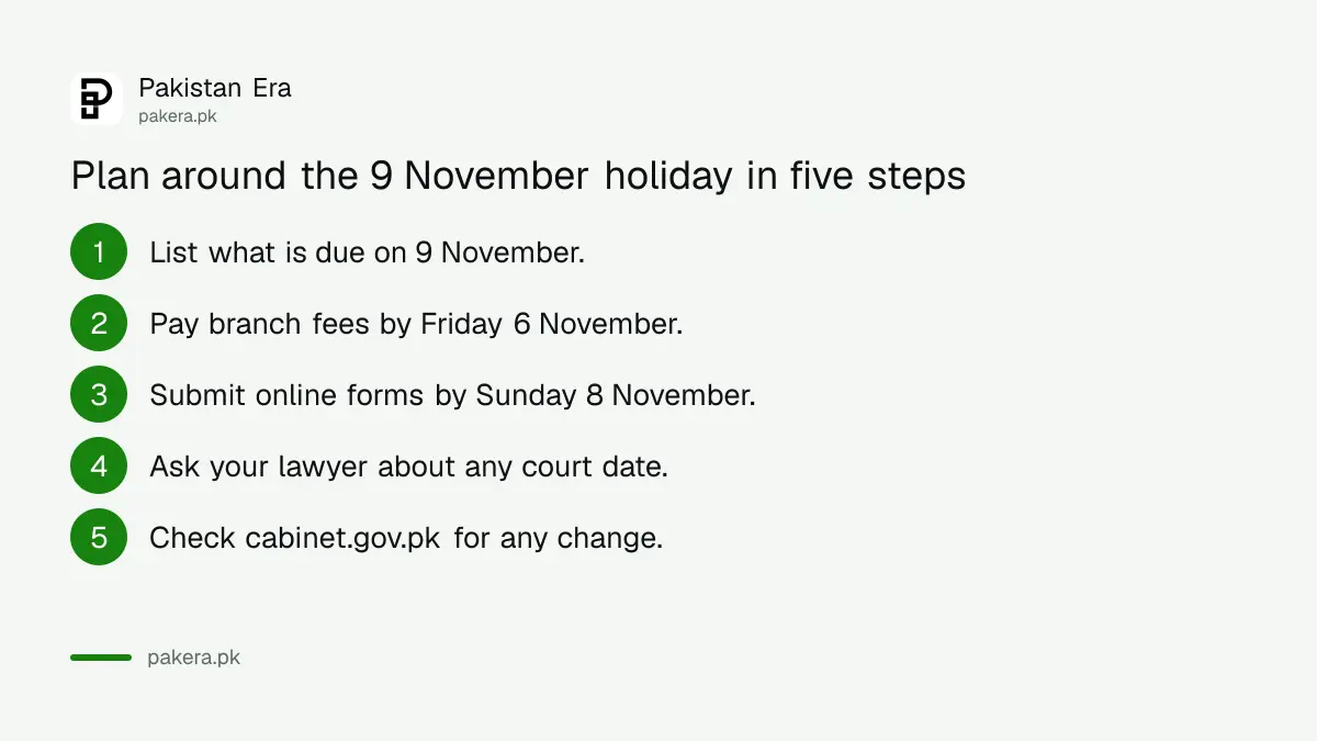 Five steps to plan around the 9 November 2026 Iqbal Day holiday in Pakistan