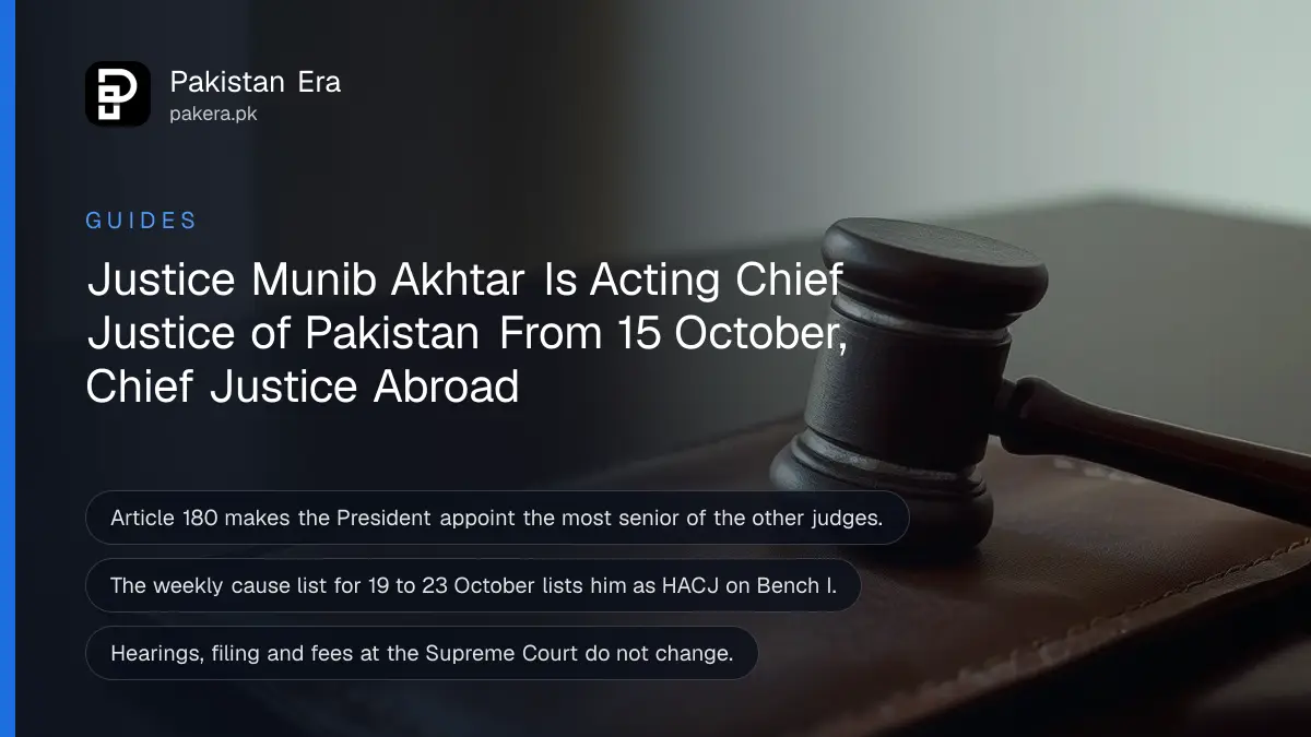 A dark wooden gavel on a leather pad on a dark wooden table against a cream wall, for the Acting Chief Justice of Pakistan