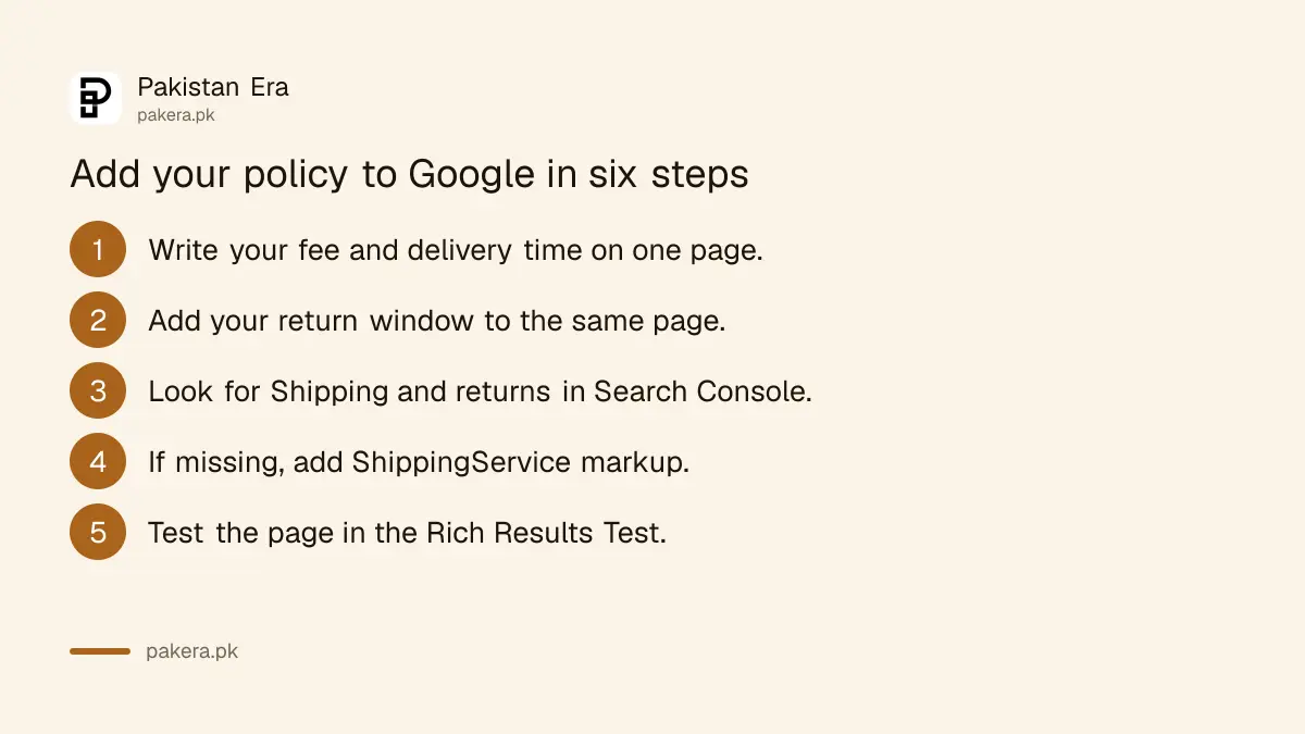 Six steps to share a shop's shipping and return policy with Google