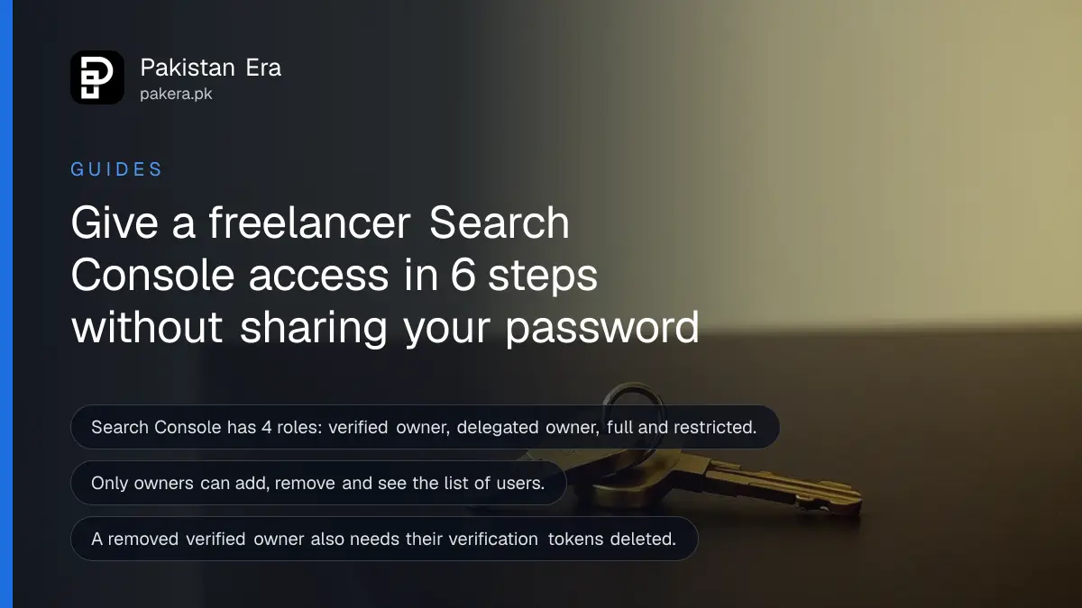 Two brass keys on a dark wooden table, for a guide on giving someone access to Search Console in Pakistan