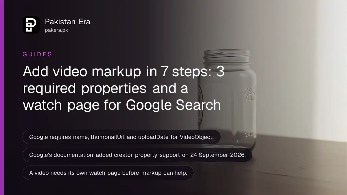 A glass jar on a dark wooden table, for an article on adding video structured data to a website