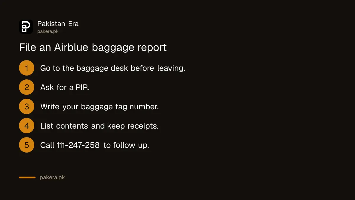 Steps to file a baggage report with Airblue before leaving the terminal