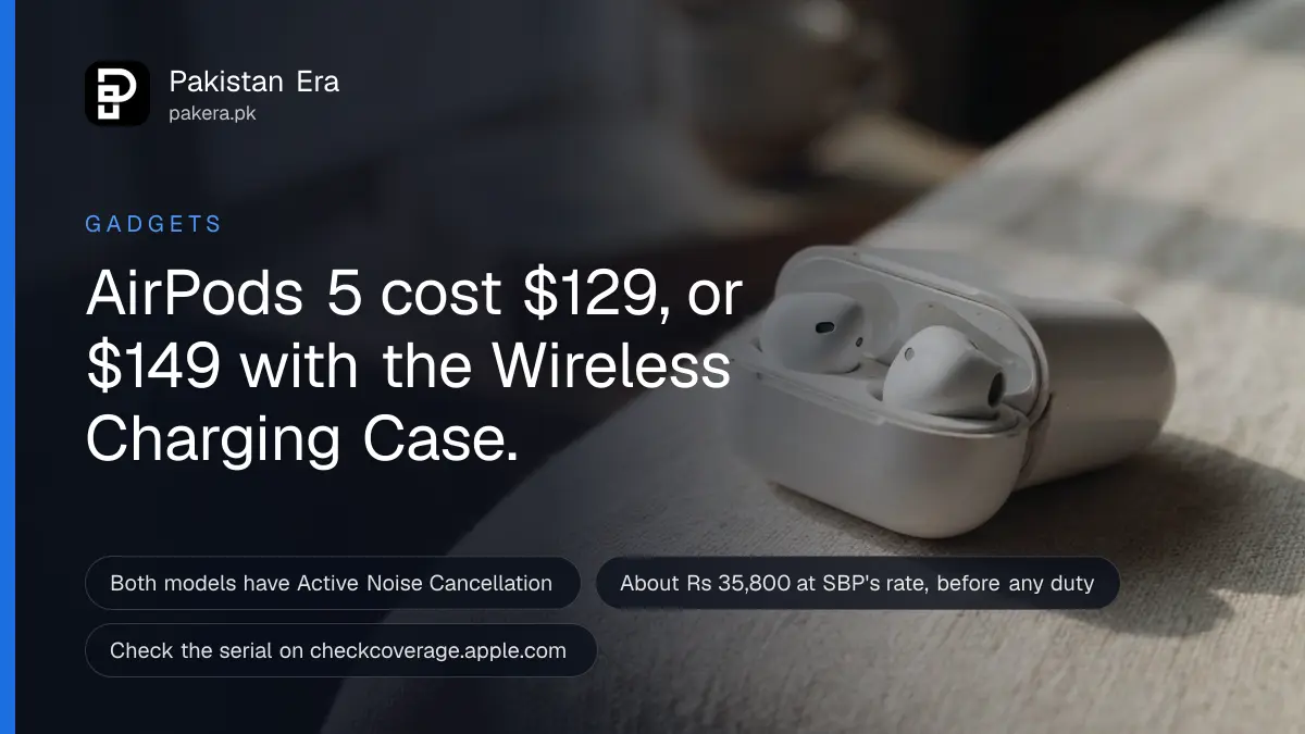A small white earbud charging case lying open on a light fabric surface in soft daylight