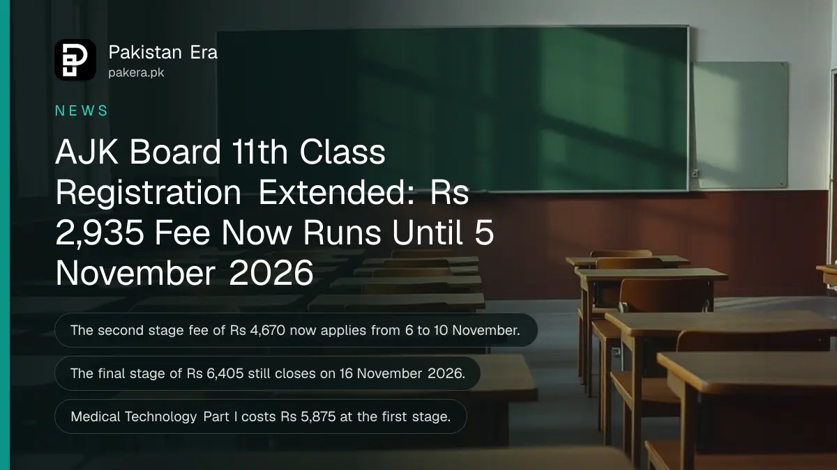 An empty college classroom with wooden desks and chairs in soft morning light