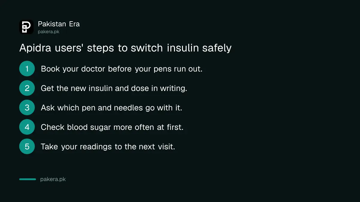 Five steps to switch safely from Apidra insulin to an alternative in Pakistan
