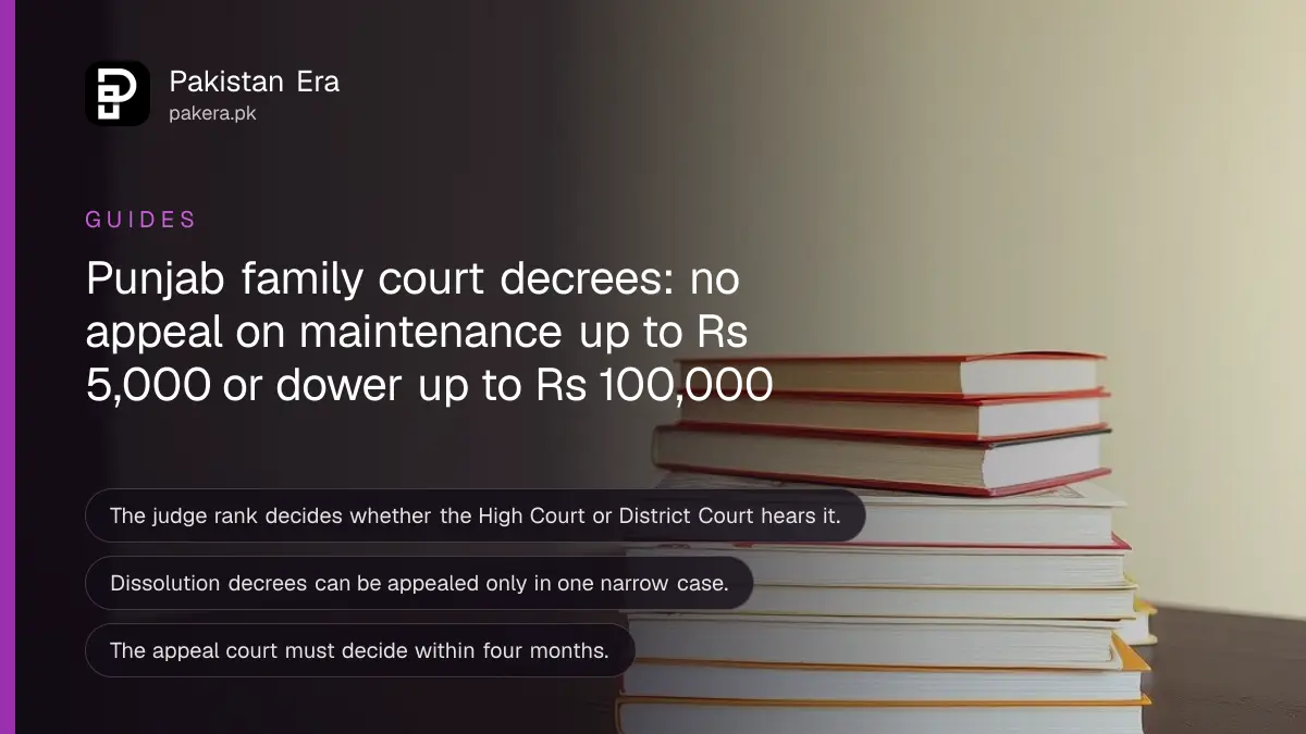 A stack of plain books on a dark wooden table, for a guide to appealing a family court decree in Punjab