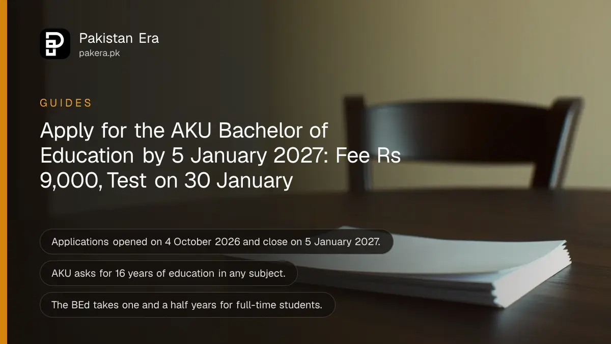 A stack of blank paper on a dark wooden table, for a guide to Aga Khan University Bachelor of Education admission in Pakistan