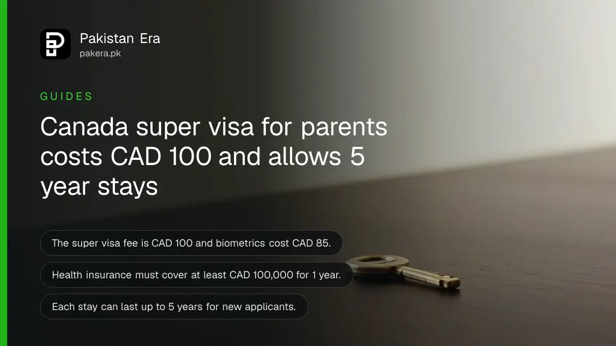 A small brass key on a dark wooden table, for a guide on the Canada super visa for Pakistani parents