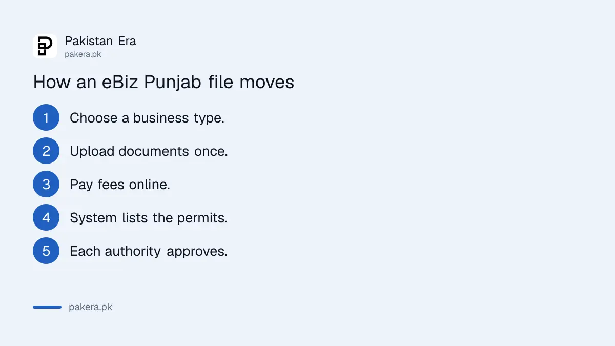How an eBiz Punjab application moves from business type to approval