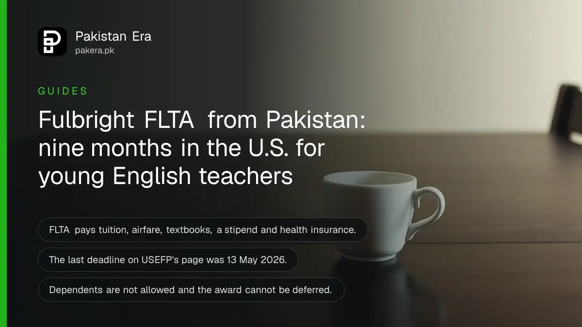 A tea cup on a dark wooden table, for an article on the Fulbright FLTA programme in Pakistan