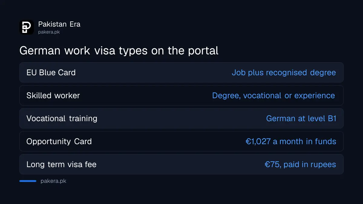 German work visa types open to Pakistanis on the Consular Services Portal